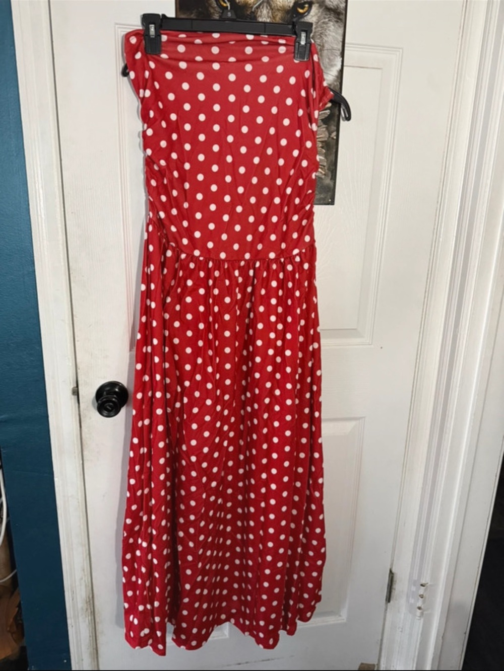 Strapless Red Polka Dot dress. Size large